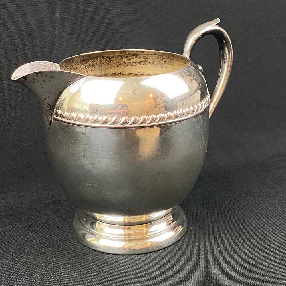 Sheridan Silver on Copper Vintage Pitcher with Handle 7 inch Ornate Scroll